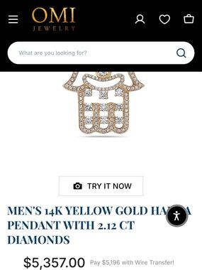 14K Yellow Gold Hamsa Pendant with Diamonds - Men's